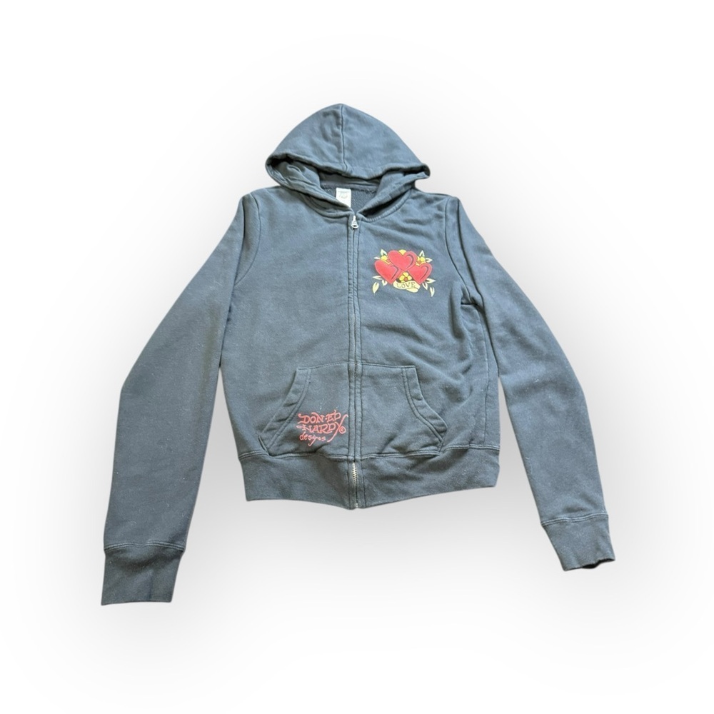 Ed Hardy Love Heart Zip-Up Hoodie | Gray | Size M | NWOT (Flaw) Y2K